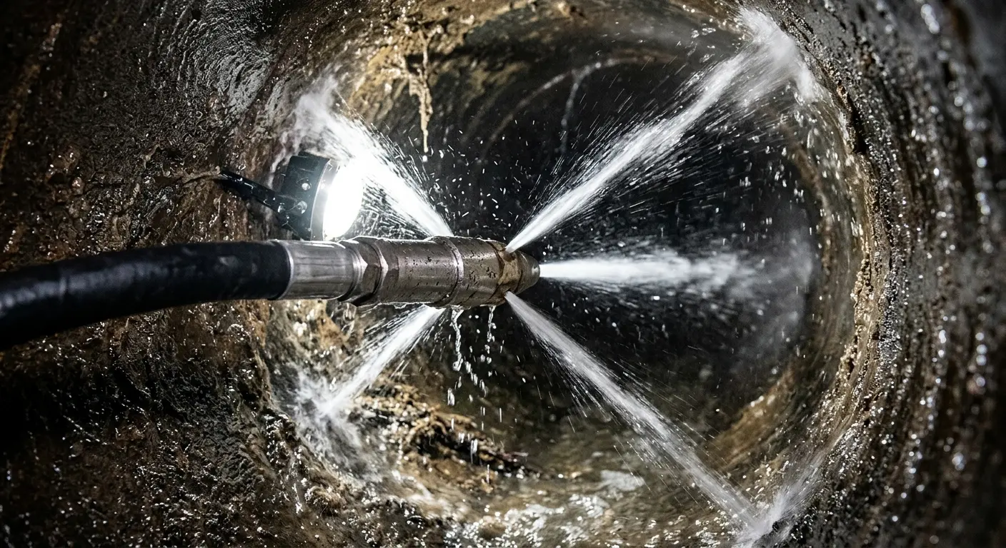 High-pressure hydro jetting nozzle cleaning sewer pipe for Storm Drain Cleaning in Gurnee